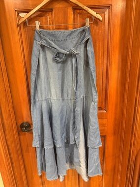 Light Blue Denim Tiered Wrap Skirt